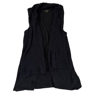 Melissa Paige Petite Black Sherpa Knit Open Front Vest PM
